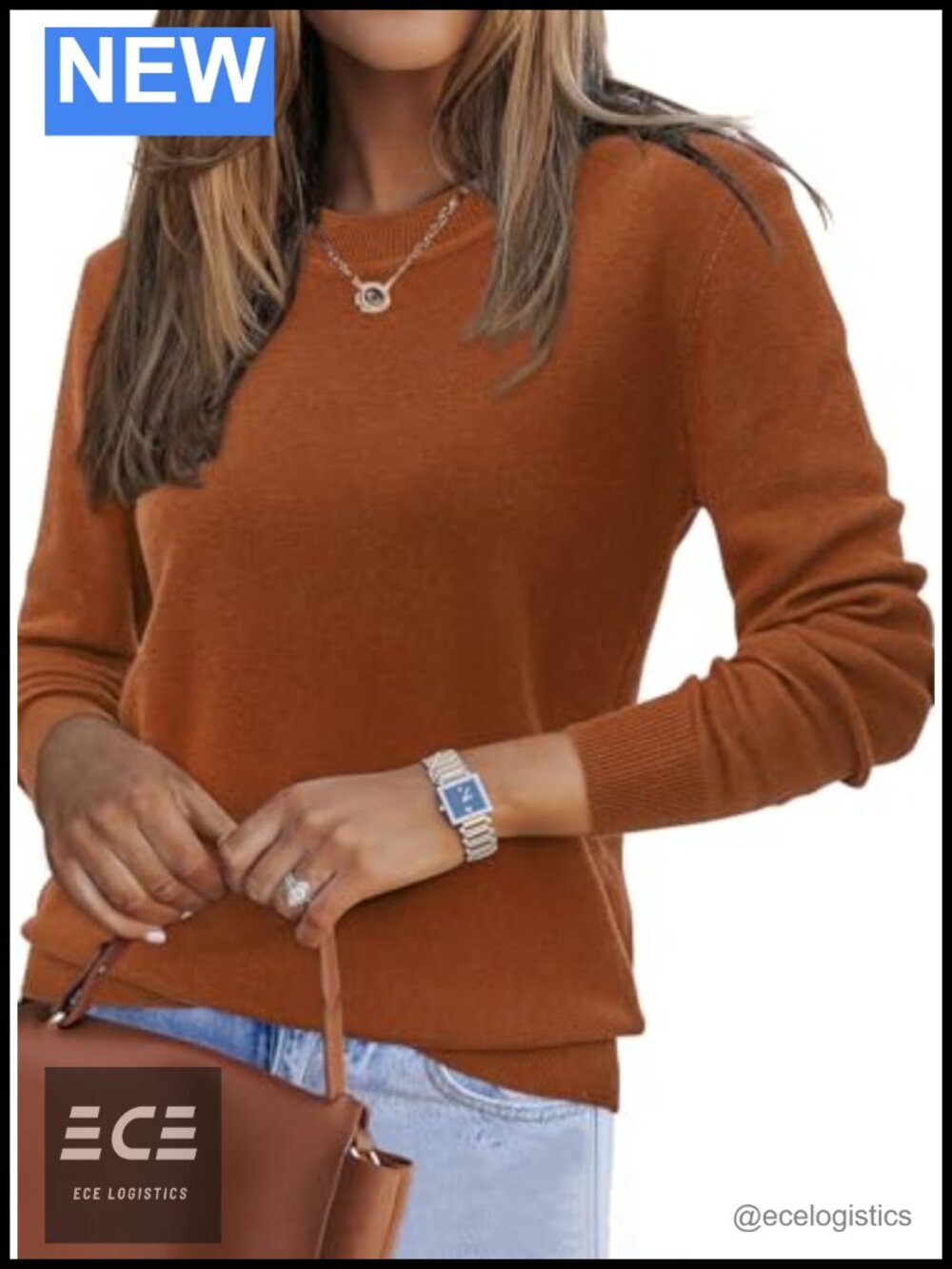 Wool Blend Crew Neck Pullover Sweater Loose Fit Casual Fall